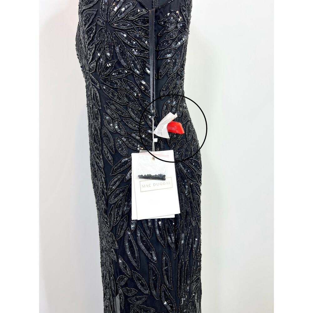 Mac Duggal Embellished Leaf Beaded Gown Black Size 6 - Picture 4 of 10